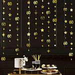 Gold 60th Birthday Decorations Number 60 Circle Dot Twinkle Star Garland Metallic Hanging Streamer Bunting Banner Backdrop for 60 Year Old Happy Birthday 60th Anniversary Sixty Party Supplies