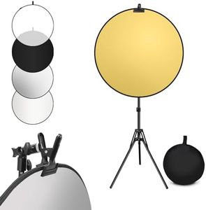 LimoStudio 32 inch [5 Color in 1] Round Photo Lighting Reflector, Pop Up Disc Reflector Kit, White/Black/Silver/Gold/Translucent, with Studio Light Stand, Super Clamp Mount Bracket, AGG2914