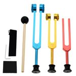 DRELD Tuning Forks Set -128Hz, 256Hz, 512Hz Tuning Fork with Rubber Base for Chakra Healing, Sound Therapy, DNA Repair, and Medical Use with Cleaning Cloth, Allen Key and Silicone Hammer (Colorful)