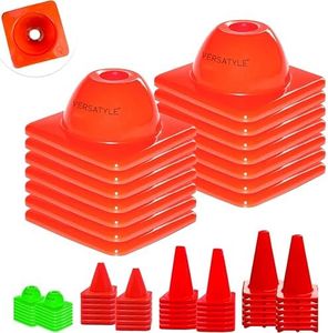 Versatyle 12in/9in/6in/2in Set of 12 Heavy Duty Agility Training Cones for Sports & Kids KamelKone Flexible Heavy Duty Cones for Bikes, Traffic, Soccer Drills Coaching, Field Marker & Motorcycle Cones