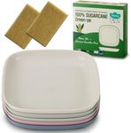 Sugarcane Kids Plates 5 Pack (20cm) + Coconut Pad 2Pc- Organic Dishes for Toddler to Big Kids - LFGB & USDA Certified – Microwaves & Dishwasher Safe – BPA Free, Unbreakable, Reusable - Grey Pink