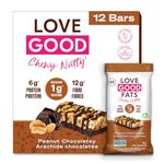 Love Good Protein Bars | Plant-Based Keto Snack | Low Sugar, Low Carb & Gluten Free | Chewy Nutty Peanut Chocolatey - 12 Pack