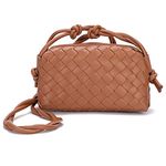 Woven Crossbody Bags For Women, Small Handmade Purse Clutch Shoulderbag Handbag, Zipper Closure, Brown, Small