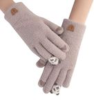 Women Winter Gloves Soft Fur Angora Rabbit Wool Casual Running windproof Hand Gloves with Touchscreen fingers (T Brown)