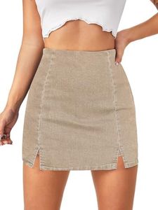 Floerns Women's Casual Split Hem High Waist Denim Skorts Skirt Shorts Apricot XXL