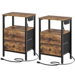 YATINEY Nightstands Set of 2, End Table with Charging Station and USB Ports, Bedside Tables with 2 Drawers and Storage Shelves, Industrial Side Tables for Small Spaces, Living Room ET02L2BR