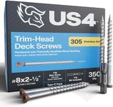 US4 - #8 x 2-1/2" - Tropical Timber Brown Wood Screws | 305 Stainless Steel | Trim Head T15 Star Drive | Rust & Corrosion-Resistant | Outdoor Decking Screws (350, #8x2.5-2.5Inches)