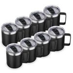 Volhoply 14oz Insulated Stainless Steel Coffee Mug with Lid Bulk 8 Pack,Double Wall Vacuum Travel Coffe Cup with Handle,Reusable Metal Thermos Tumbler,Camping Mugs Keep Hot,Christmas Gifts(Black,8)