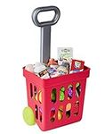 Playkidiz Mini Shopping Cart - Fill and Roll Grocery Basket - 24 Piece Small Toy Shopping Basket and Pretend Food Playset - Grocery, Kitchen and Plastic Food Toys for Toddlers - Size 17 x 8 x 6