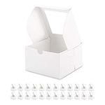 BAKIPACK 25 White Bakery Boxes with Window, 6x6x4 Inches Cake Boxes with Window, Treat Boxes for Small Bakery, Dessert, Candy, Cookies, Pastry, Party Favors, Wedding Cake