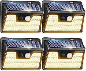 nipify Solar Motion Sensor Light Outdoor, [4 Pack/140 LED]Solar Lights Outdoor Wireless, 3 Modes Waterproof LED Outdoor Solar Lights Wall Mount, Solar Security Lights for Garden Fence Garage Deck Yard