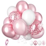 Biapian Pink Balloons, 20 Pcs Pink and White Balloons, 12 Inch Metallic Pink Confetti Balloons Pearl Latex Balloon Helium for Girls Women Birthday Party Christening Baby Shower Wedding Decorations