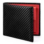 molshine Genuine Leather Carbon Fiber Pattern Bifold Wallet,Large Capacity Coin Purse Credit Card Clutch for Men (Red)