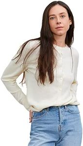State Cashmere Button Front Crewneck Sweater - Long Sleeve Cardigan for Women Made with 100% Pure Cashmere Sourced from Inner Mongolia Goats - Soft, Lightweight & Versatile - (Undyed White, X-Large)