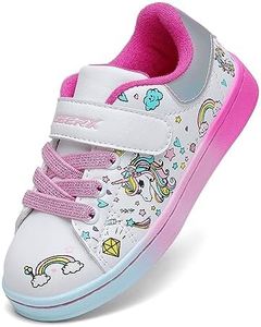 GEERX Toddler Girl Shoe Lightweight Casual Adjustable Strap Cute Unicorn Sneaker Comfortable for Walking Running (Infant/Toddler/Little Kid), White Fuchsia Blue, 5 Toddler