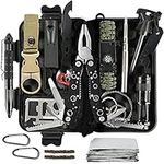 Graxury 14-in-1 Multi-Purpose Emergency Survival Kit & Camping Accessories, Flint, Multi-Purpose Card, Emergency Blanket, Flashlight and More for Camping, Fishing, Hunting