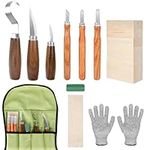 DINGBLUE 19PCS Wood Carving Tools, Wood Carving Kit for Beginners Kids and Adults with Basswood Carving Blocks, Wood Whittling Kit Set Include Whittling Knife, Gloves, Roll Bag, Sharpener