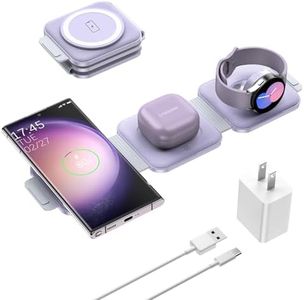 Travel Charger for Samsung Multi Devices, Foldable 3 in 1 Wireless Charging Station Fast Charging Stand/Pad Compatible for Samsung Galaxy S25/S24/S23/S22/S21/Note20 Galaxy Watch7/6/5/4/3 Galaxy Buds3