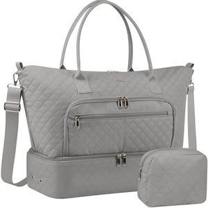 HOTOR Travel Duffle Bag for Women - Carry on Bag with Toiletry Pouch & Shoe Compartment, Large Overnight Weekender Bags for Gym, Business Trips, Sports and Hospital, Gray, 17.3" x 7.9" x 13.4"