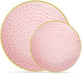 Plasticpro 64 Piece Combo Plates Set includes 32-7'' inch Plates & 32-10'' inch Plates Pink Hammered Plastic PartyPlates Premium heavyweight Elegant, Disposable, Tableware, Dishes,