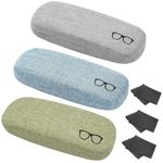 3 Pack Hard Shell Eyeglasses Case, Unisex Portable Glasses Protection Case Large Sunglasses Case for Glasses, Linen Fabrics Eyeglasses Case with 3 Eyeglass Cleaning Cloth