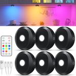WILLED RGB Puck Lights,Rechargeable Under Cabinet Kitchen Lights with Remote Control, Wireless Under Counter Light with Timer Function,Dimmable LED Touch Light for Kitchen,Cabinet,Closet,6 Pack