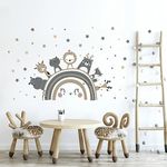 Tanlaby Large Rainbow and Animal Wall Stickers, Boho Woodland Animal Wall Decals, Nordic Jungle Lion Giraffe Wall Art Sticker for Kids Baby Nursery Bedroom Living Room Wall Decor