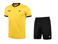 KELME Pro Soccer Referee Jersey Uniform Short Sleeve - Includes Ref Shirt and Shorts, Yellow, X-Small