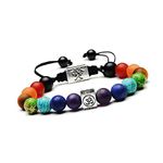 Young & Forever Gift D'vine 7 Chakra Onyx Healing Beads Yoga Reiki Silver Tree of Life and OM Charm Natural Stone Energy Strand Rakhi Bracelet for Men and Women