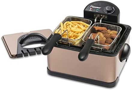 Bestron Friteuse à Huile XL avec 3 paniers à friteuse avec Technologie de Zone Froide et réservoir d'huile Amovible 4 litres Passe au Lave-Vaisselle 2000 W Acier Inoxydable Cuivre DF402CO