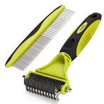 pecute Dog Brush, Cat Brush for Grooming, Double Sided Blade Dog Rake with Dog Comb, Dog Under Coat Rake Removes Loose Undercoat, Knots, Mats, Dog Grooming Kits, Dog Hair Brush