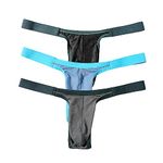 Uneihoiz Men's Stretch Strap Waistband Comfort Pouch Airy Underwear Thongs Medium 3-Pack Black/Blue/Grey