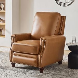 HULALA HOME Genuine Leather Recliner Chair, Classic Push Back Manual Recliner Armchair with Thick Seat and Backrest for Bedroom Living Room Reading Home Relax Office(Camel)