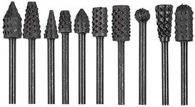 Bestgle 10pcs 1/8”(3mm) Shank Rotary Burr Rasp Set Carbon Steel Wood Carving File Rasp Drill Bits Fit for Rotary Tools DIY Woodworking Wood Plastic Carving Polishing Grinding Engraving, Black