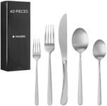 Navaris Silverware Set - 40-Piece 18/0 Stainless Steel Kitchen Cutlery Sets with Satin Silver Finish - Versatile Dinner Knives and Forks and Spoons Dinner Set for 8 People