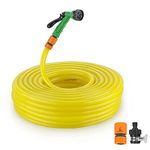 Garbnoire 10M 0.5" Pvc Heavy Duty Yellow Garden Pipe|Lightweight,Durable & Flexible Garden Hose With Garden Accessories Like Hose Quick Connector,Tap Adapter & Water Spray Gun (Nozzle)