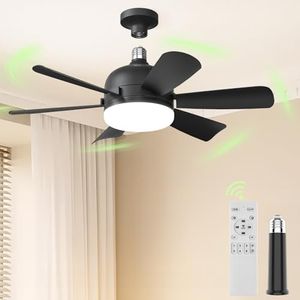 WAFTING Socked Fan Light, 17.8 Inch Ceiling Fan with Lights and Remote, Screw in Light Bulb Fan with 6 Speed and 3000K-6500K Stepless Dimming for E26/E27 Base, Socket Extender Included