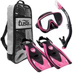 TUSA Sport Adult Serene Mask, Dry Snorkel, and Fin Travel Set, Black/Hot Pink, Medium, UP-1521QB-HP-M