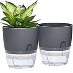 Self Watering Planter for Indoor Plants, ETGLCOZY 2 Pack 9.3 Inch Flower Pot Modern Decorative Plastic Planter with Extra Large Water Storage for All House Plants, Flowers, Herbs (Gray)