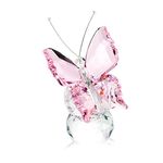 H&D Crystal Flying Butterfly with Ball Base Figurine Art Glass Collection Ornament Statue Animal Paperweight (pink)