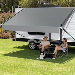 RV Awning Fabric Replacement, Upgraded 19oz Heavy Duty Material, Outdoor Vinyl Canopy for Trailer and Motorhome Awning- 21'(Fabric 20'2"), Gray