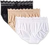 Olga Women's Secret Hugs 3 Pack Hipster Panty, Black/French Toast/White, Large