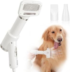 Portable Dog Hair Dryer with Brush – 300W, 3 Heat Settings, Quiet, Overheat Protection for Small Medium Pets