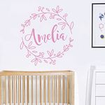 Personalised Name in Floral Wreath - Nursery Wall Sticker [Pink]