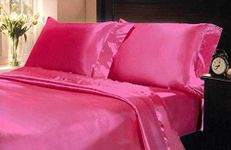 Elegant Linen Store,Silky Satin Sheets Twin XXL [4-Piece, Hot Pink] Silky Bed Sheets -Extra Soft 1800 TC 8-10 Inch Deep Pocket, Wrinkle, Fade, Stain Resistant -Fitted Sheet, Flat Sheet, Pillow Cases.