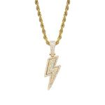 Moca Jewelry Iced Out Lightning BoltPendant Necklace 18K Gold Plated Bling CZ Zircon Simulated Diamond Hip Hop Rapper Chain Necklace for Men Women