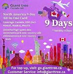 Giant Tree North America Travel SIM Card - 9 Days Unlimited High-Speed Data, Calls & Texts in USA, Canada & Mexico - Includes Hawaii & Alaska - Easy Activation