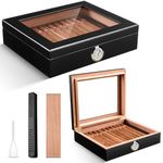 CIGARLOONG Cigar Humidor Spanish Cedar Desktop Box with Humidifier and Hygrometer Hold up to 25 Cigars(Color:Black)