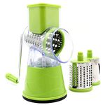 Rotary Cheese Grater with Metal Handle Hand Crank Grinder Shredder for Kitchen 3 in 1 Multifunctional Manual Vegetable Slicer Suction(green), 4.72x9.25(H)inch (KJ2207G)