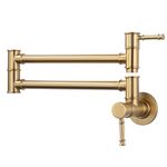 ALEASHA Pot Filler Faucet Brushed Gold, Folding Kitchen Pot Filler Faucet Single Hole 2 Handle Wall Mount Kitchen Pot Filler Over Stove